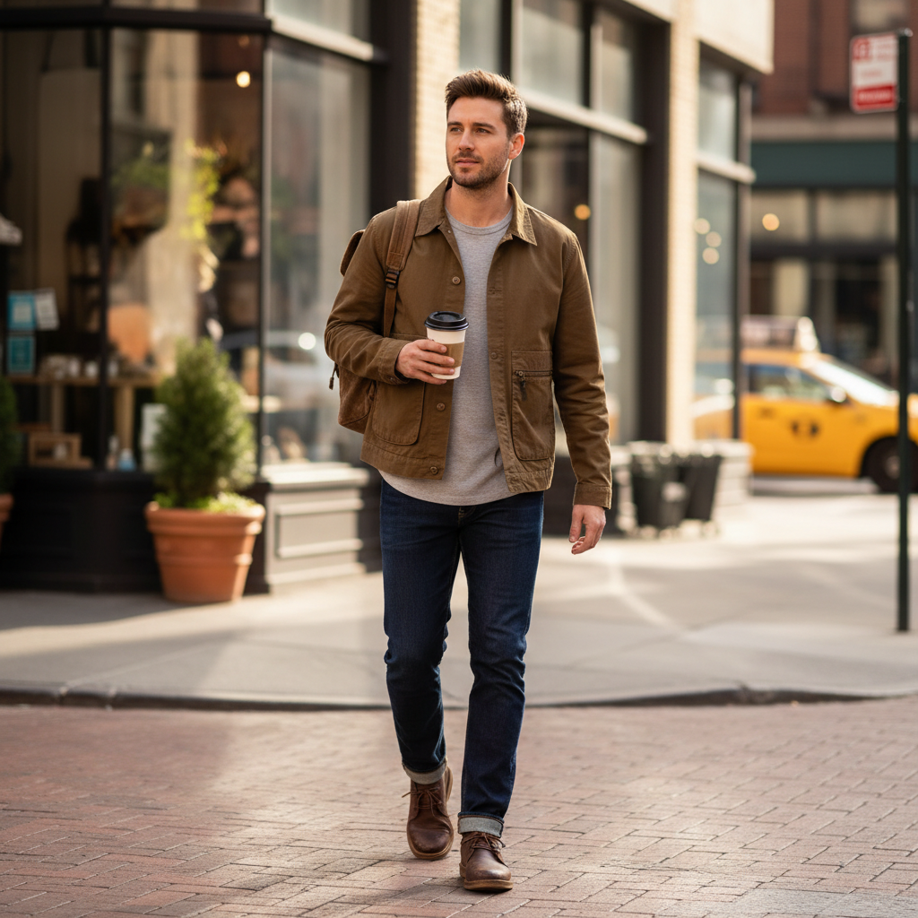 Urban Fashion & Streetwear | Craftklart men's brown cotton workwear jacket with a turn-down collar and pockets.