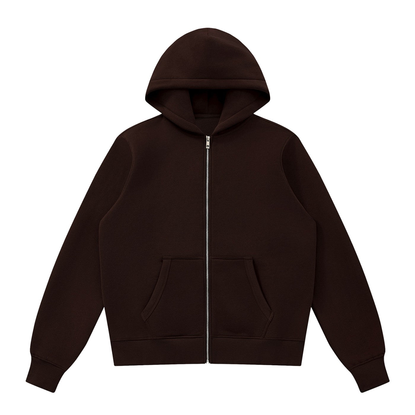 Urban Fashion & Streetwear | Craftklart dark brown fleece full-zip hoodie with a hood and front pockets.