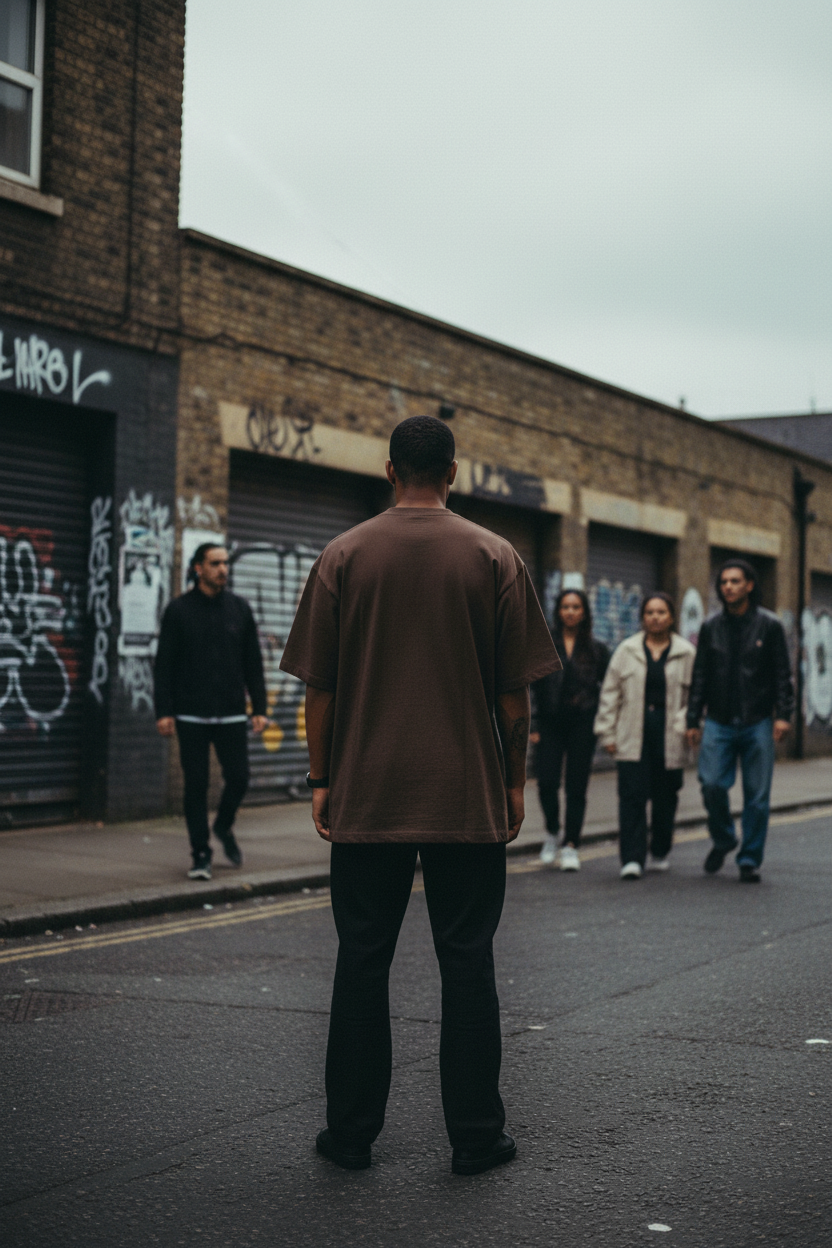 Back view of a brown heavyweight 100% cotton drop shoulder t-shirt from Urban Fashion & Streetwear | Craftklart.