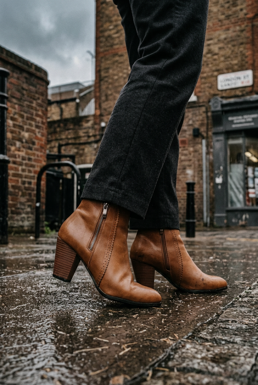Brown women's heeled ankle boots by Craftklart Dropship, featuring a stylish urban streetwear design for modern fashion.