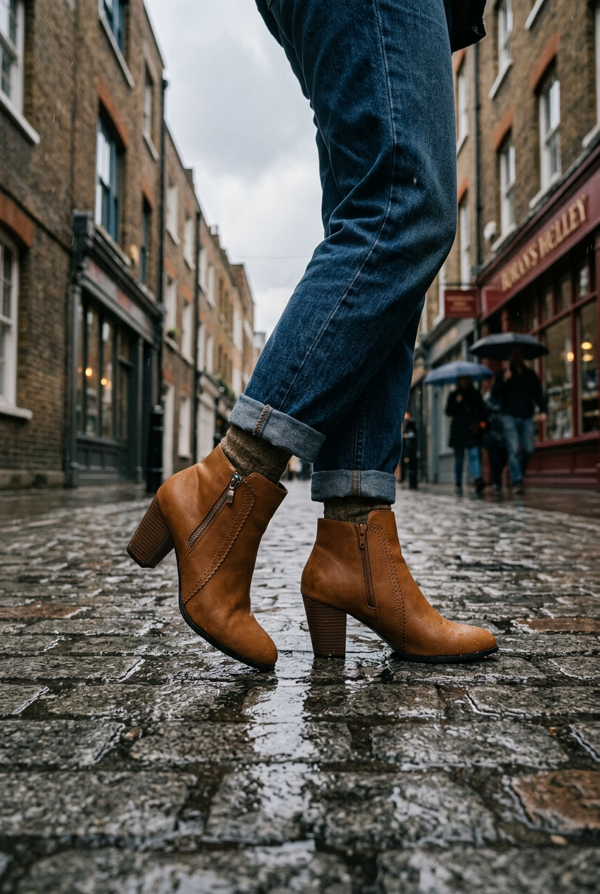 Brown women's heeled ankle boots from Craftklart Dropship, featuring a stylish urban streetwear design and pointed toe.