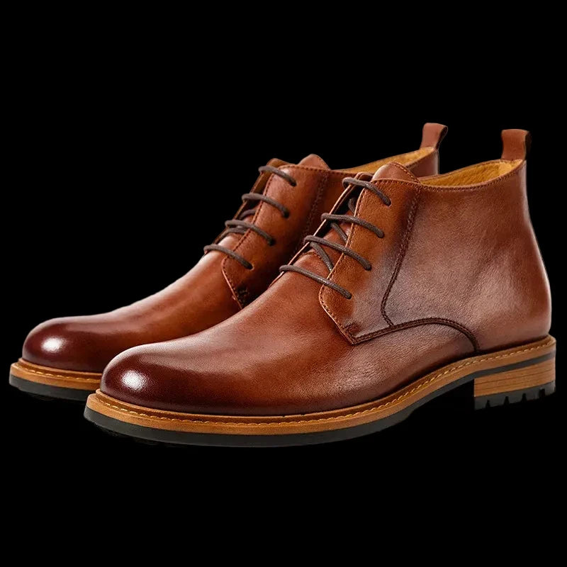 Urban Fashion & Streetwear | Craftklart brown leather lace-up work boots with a round toe and durable rubber outsole.