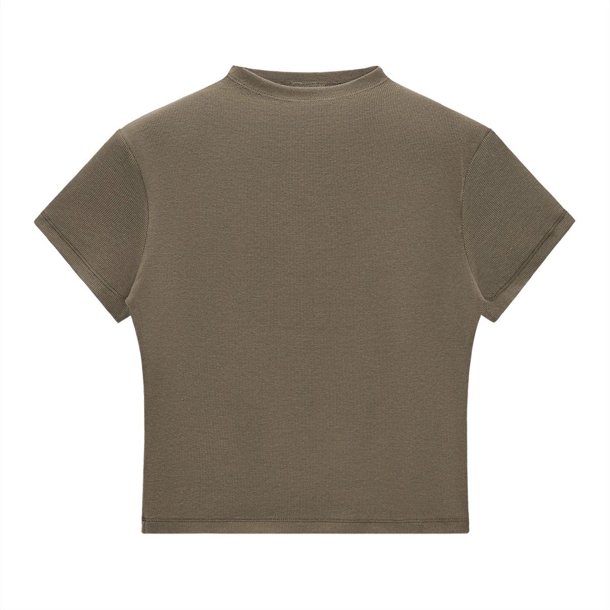 Urban Fashion & Streetwear | Craftklart slim fit olive green ribbed mock neck t-shirt with short sleeves.