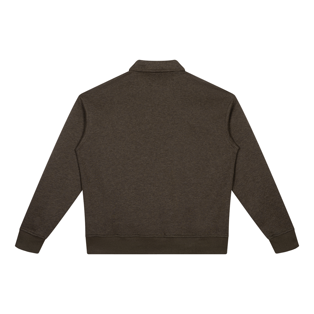 Back view of a brown Urban Fashion & Streetwear | Craftklart boxy quarter-zip sweatshirt with ribbed cuffs and hem.