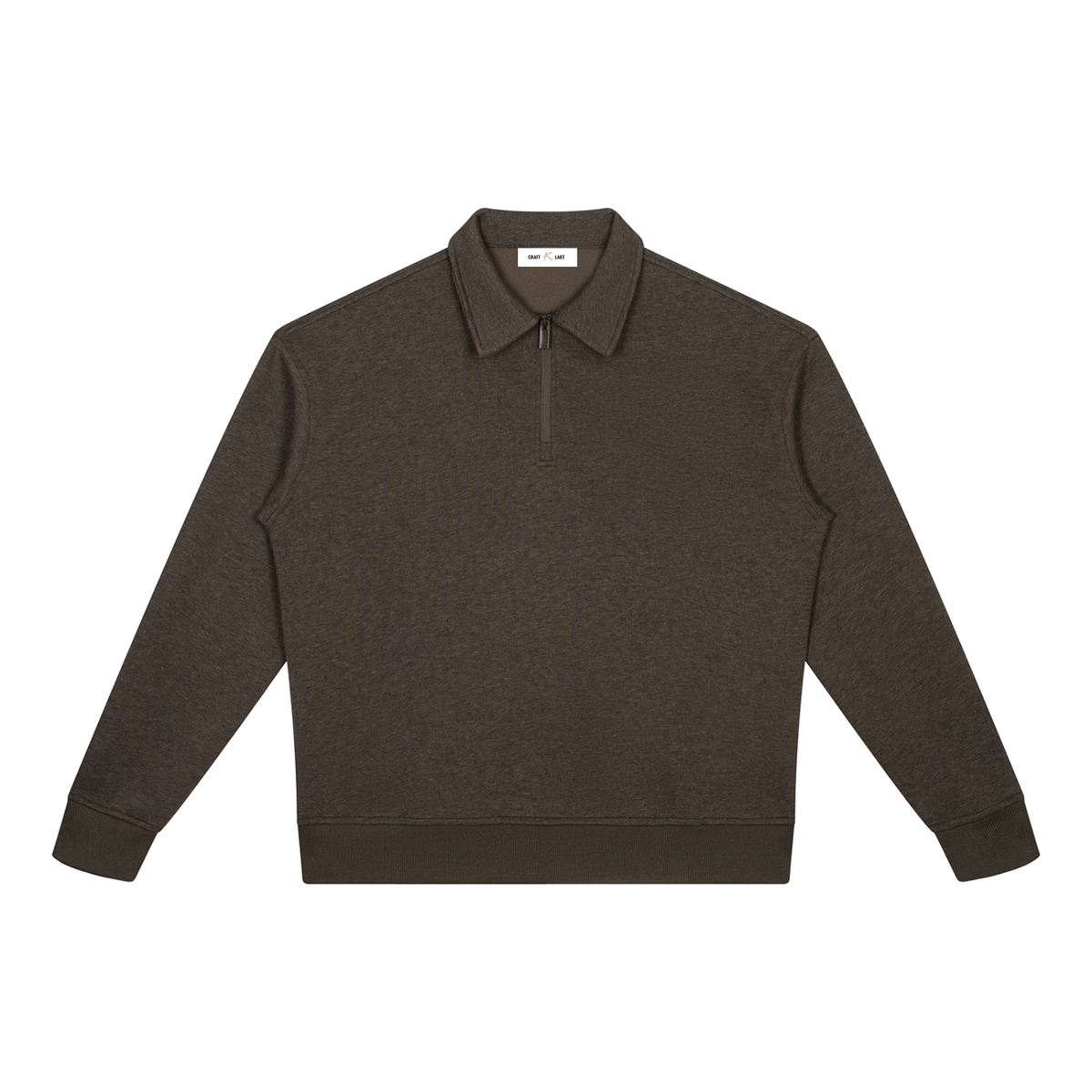 Urban Fashion & Streetwear | Craftklart dark brown boxy quarter-zip sweatshirt with ribbed cuffs and collar.
