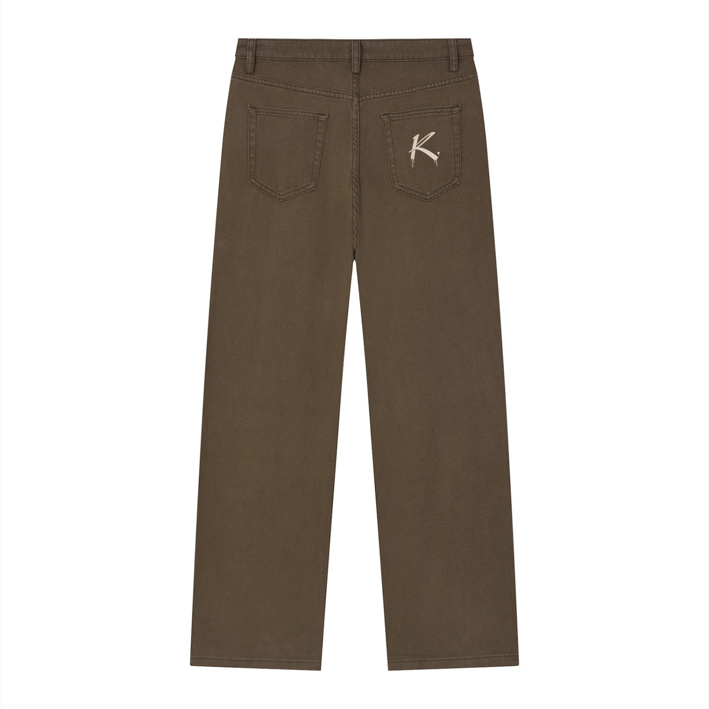 Back view of Urban Fashion & Streetwear | Craftklart brown heavyweight cotton straight leg jeans with logo embroidery