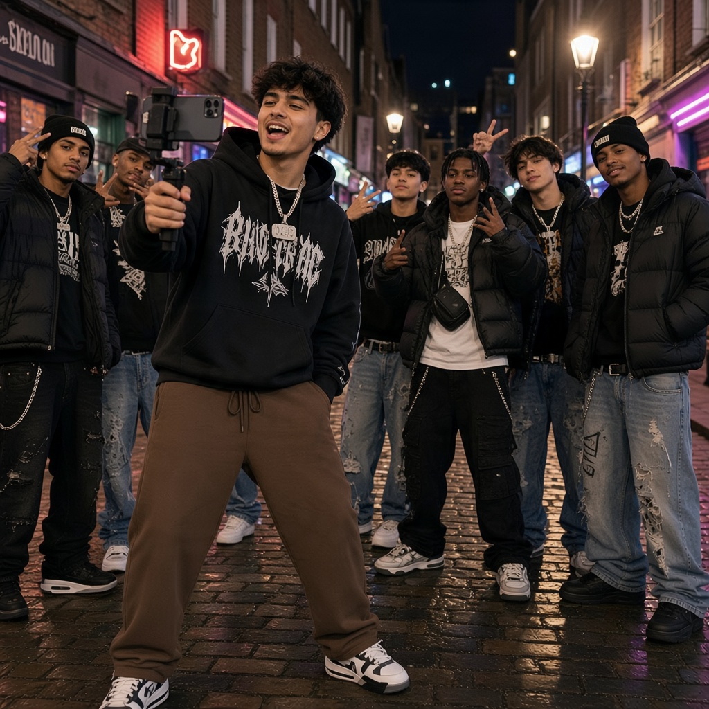 Urban Fashion & Streetwear | Craftklart straight-leg brown sweatpants worn by a young man in a city street setting.