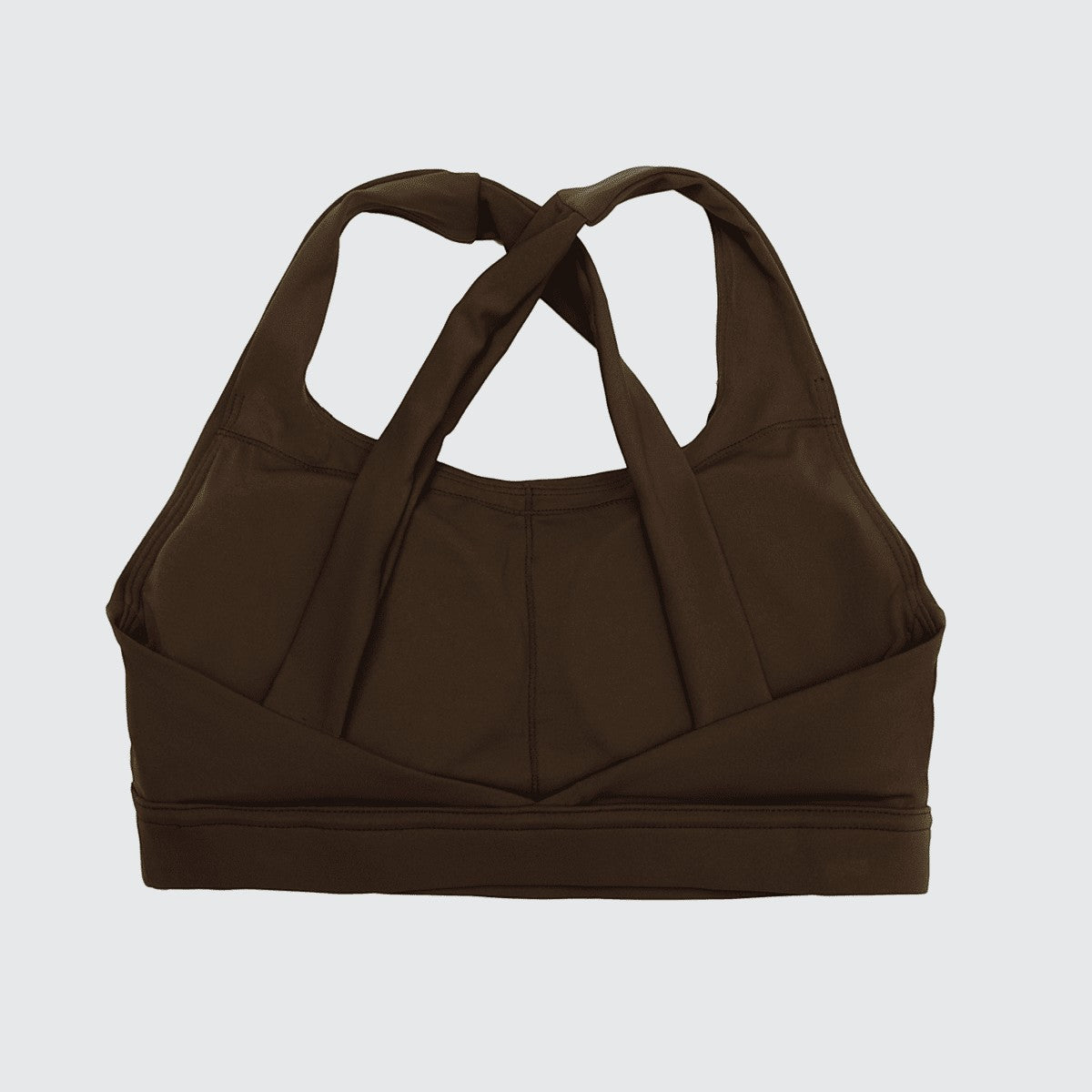 Urban Fashion & Streetwear | Craftklart brown compression sports bra with a cross-back design for yoga and fitness.