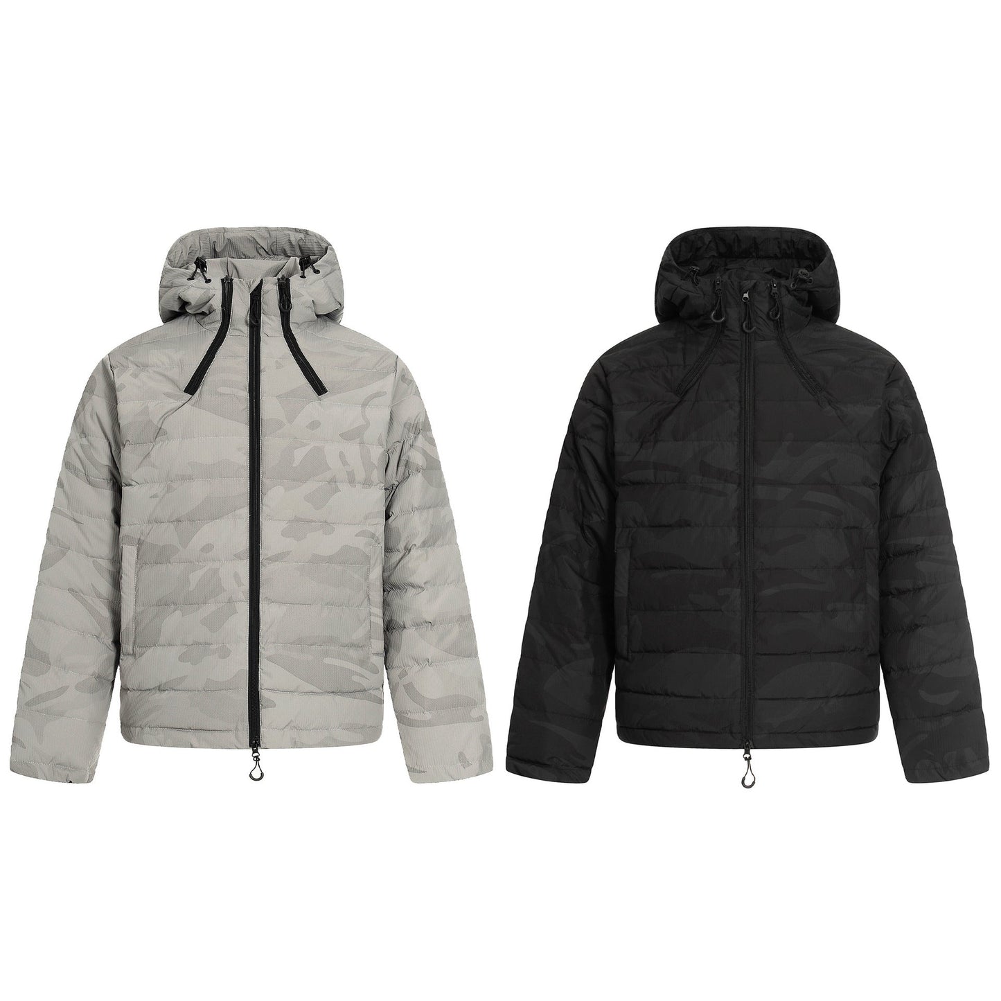 Urban Fashion & Streetwear | Craftklart lightweight polyester puffer jackets in black and gray camouflage with zippers