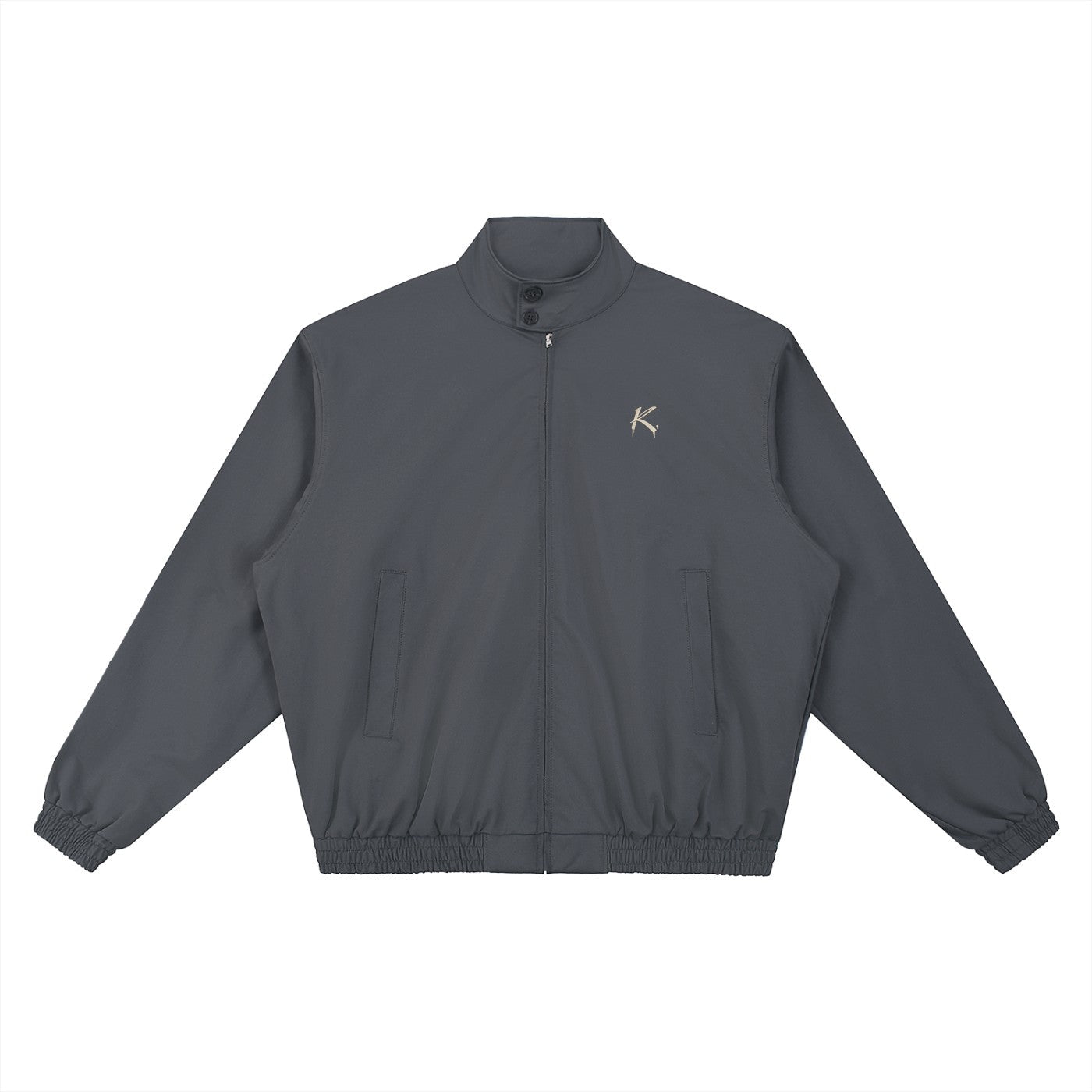 Urban Fashion & Streetwear | Craftklart charcoal grey stand collar bomber jacket with zipper and drop shoulder design