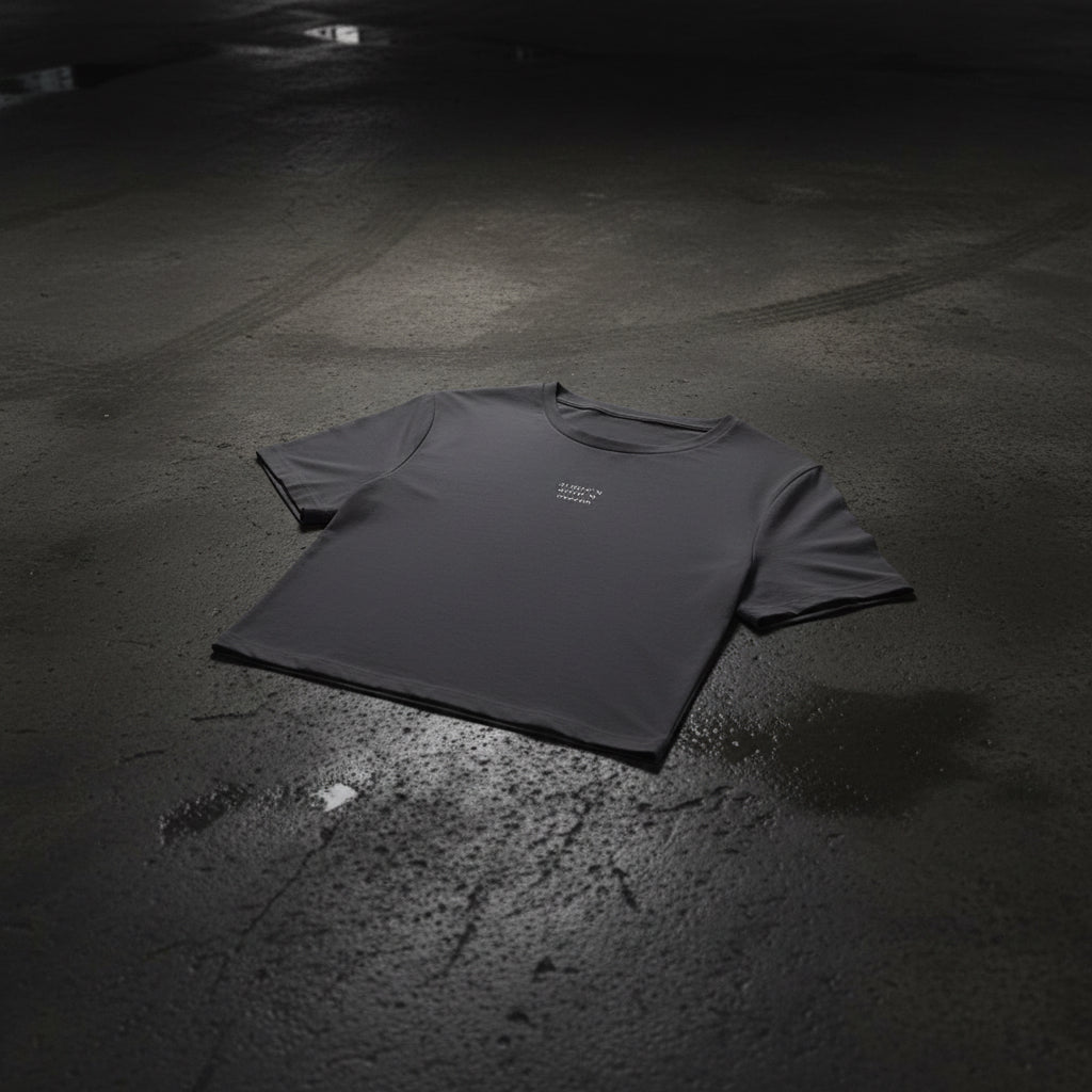 Urban Fashion & Streetwear | Craftklart charcoal grey cropped cotton crew neck t-shirt with small white text print
