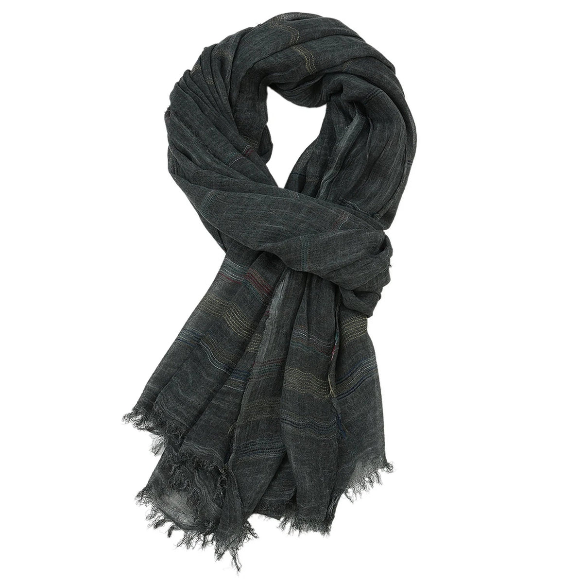 Urban Fashion & Streetwear | Craftklart charcoal grey striped men's scarf with frayed edges and soft texture