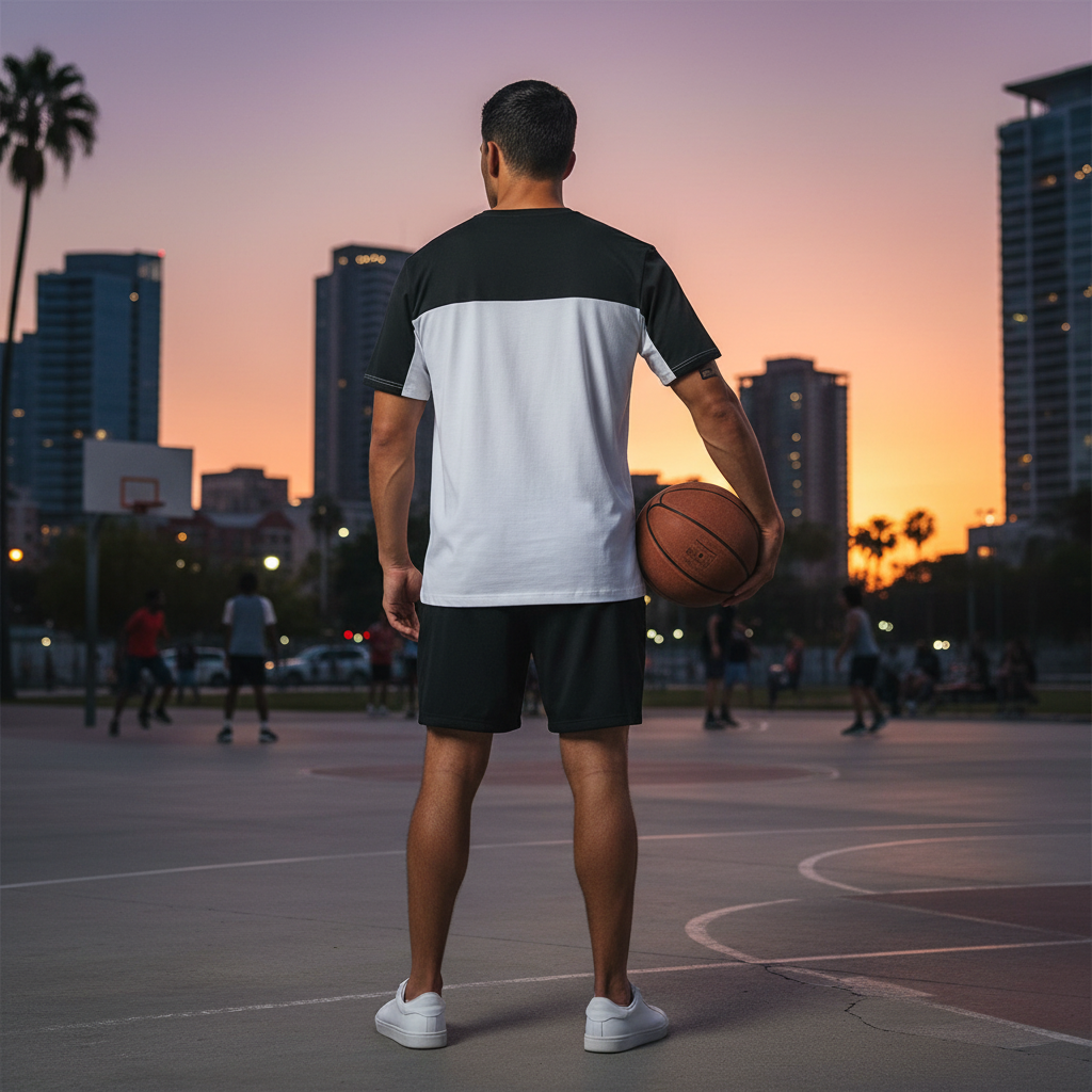 Urban Fashion & Streetwear | Craftklart men's color block performance t-shirt with raglan sleeves on a basketball court