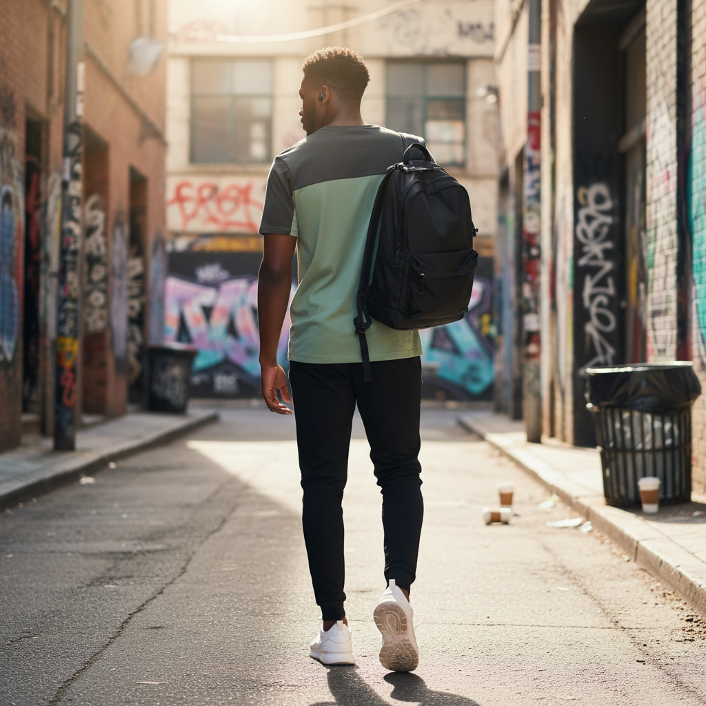 Urban Fashion & Streetwear | Craftklart men's color block performance t-shirt with raglan sleeves in an alleyway
