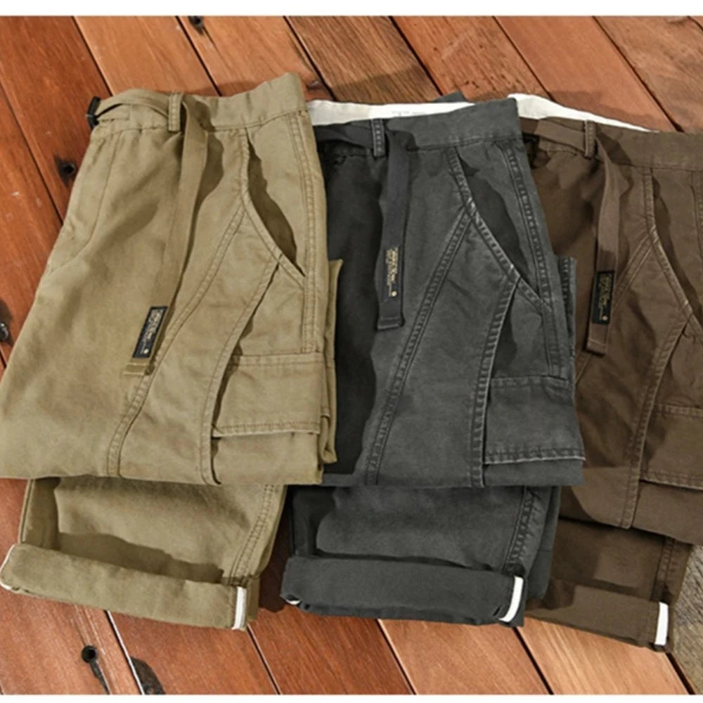 Urban Fashion & Streetwear | Craftklart cotton cargo pants in khaki, charcoal, and brown with integrated belts.