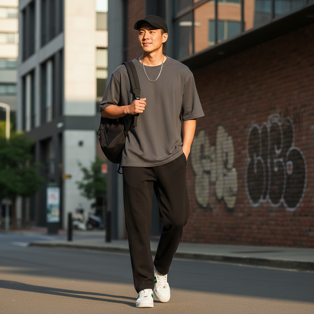 Urban Fashion & Streetwear | Craftklart model wearing heavyweight cotton straight sweatpants in a city setting
