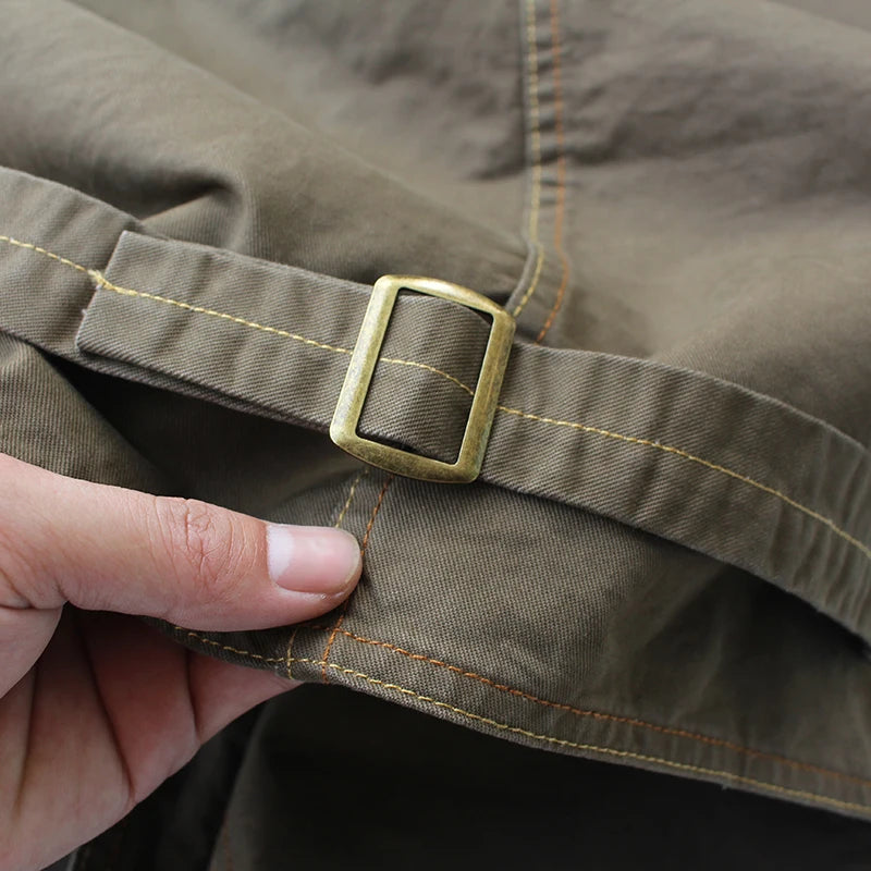 Urban Fashion & Streetwear | Craftklart olive green cotton vest featuring an adjustable metal buckle back strap