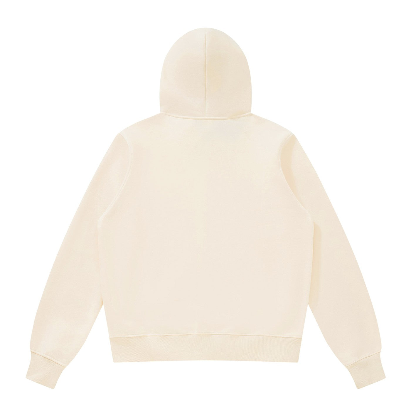 Back view of a plain cream-colored Urban Fashion & Streetwear | Craftklart fleece full-zip hoodie with a hood.