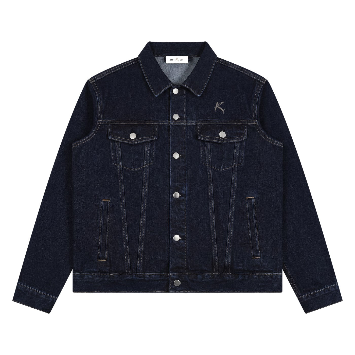 Urban Fashion & Streetwear | Craftklart vintage wash dark blue denim jacket with button-up front and chest pockets.
