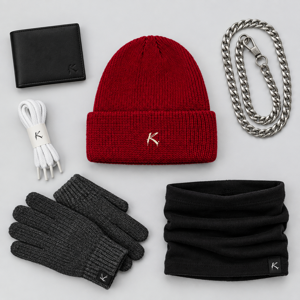 Dark red Craftklart Signature Ribbed Knit Beanie, stylish urban streetwear accessory with a snug ribbed knit design.