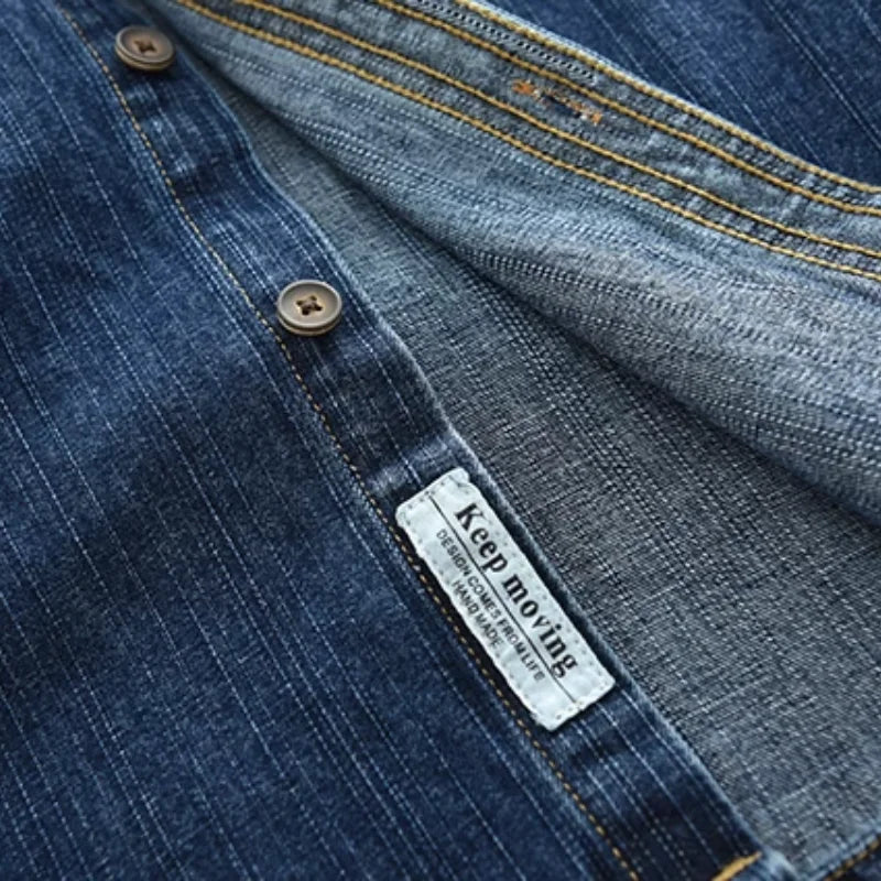 Urban Fashion & Streetwear | Craftklart heavy duty blue cotton denim shirt with button closure and interior label