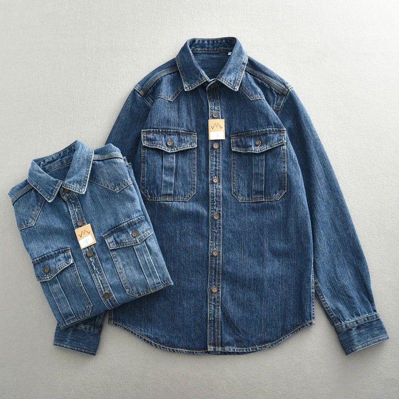 Urban Fashion & Streetwear | Craftklart heavy duty denim shirt with long sleeves, button-down front, and chest pockets.