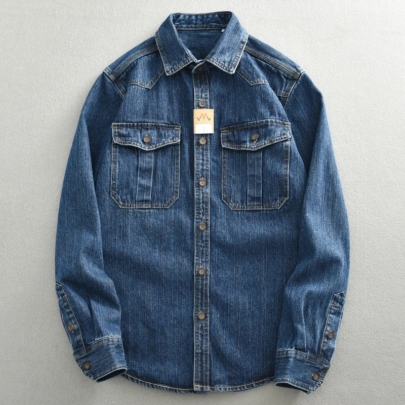 Urban Fashion & Streetwear | Craftklart heavy duty denim shirt with long sleeves, button-down front, and dual pockets.