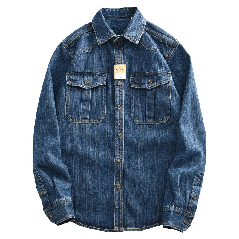 Urban Fashion & Streetwear | Craftklart heavy duty blue denim shirt with button-down pockets and long sleeves