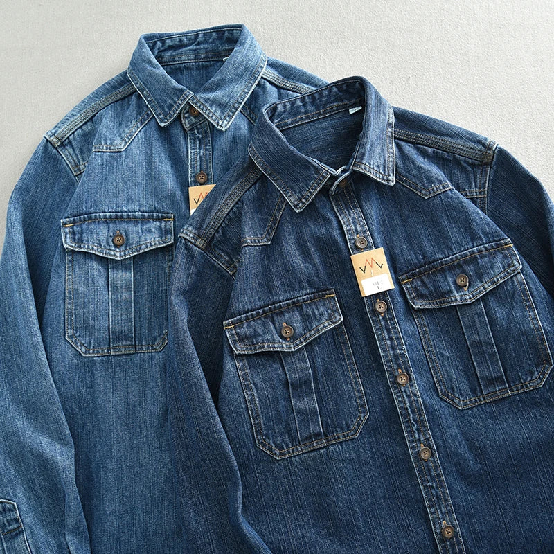 Urban Fashion & Streetwear | Craftklart heavy duty blue denim shirts with button-down pockets and turn-down collars