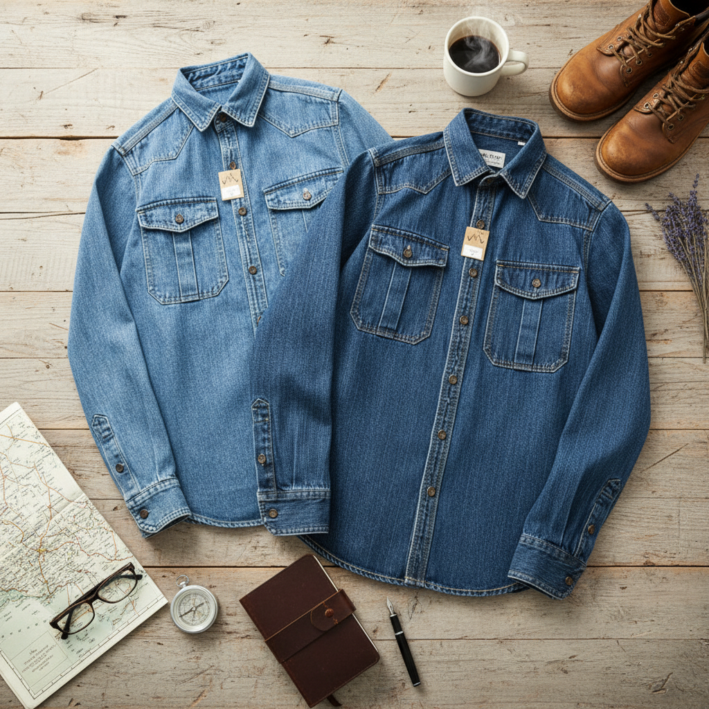 Urban Fashion & Streetwear | Craftklart heavy duty cotton denim shirts in light and dark blue with chest pockets