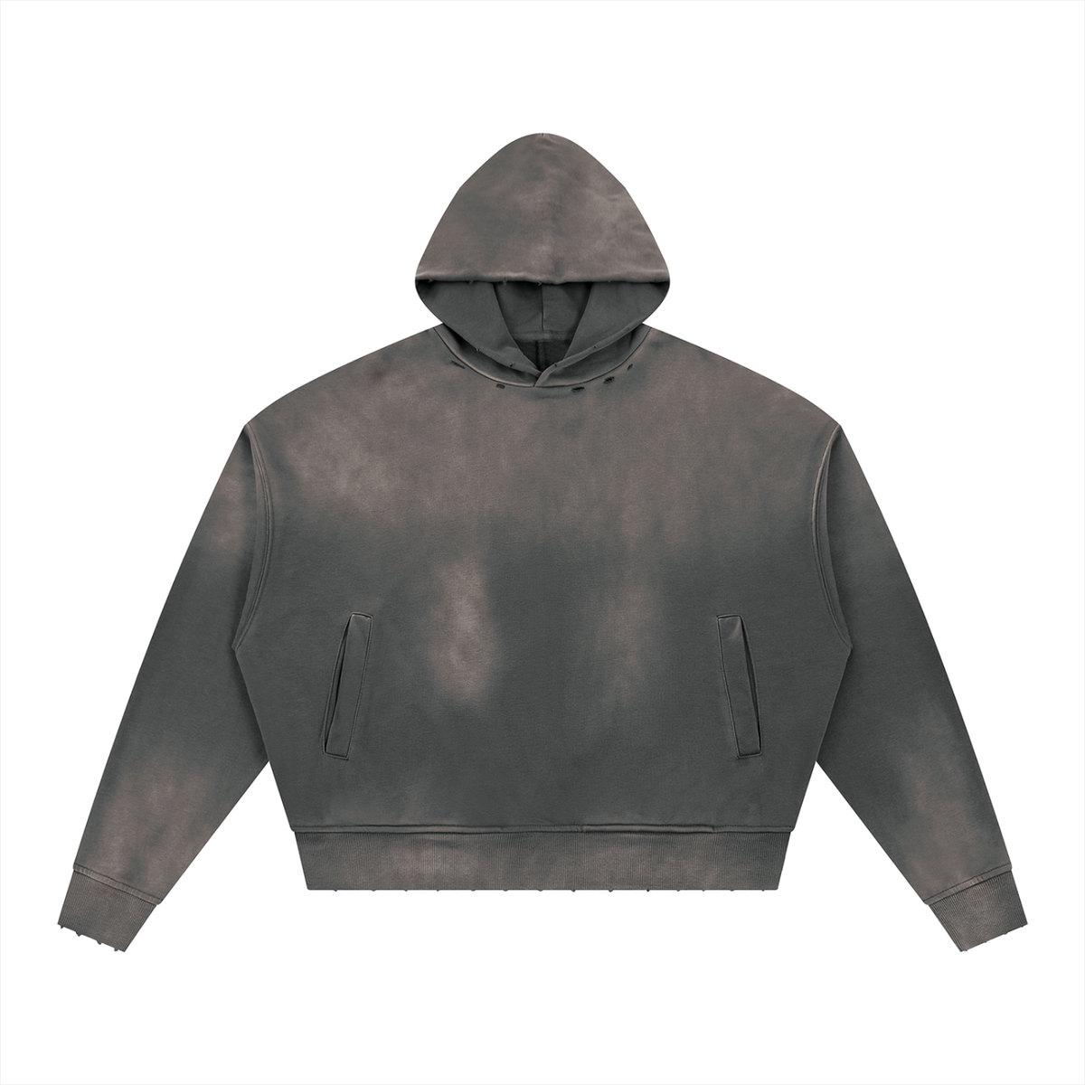 Urban Fashion & Streetwear | Craftklart distressed boxy hoodie in a dark grey vintage wash with drop shoulders.