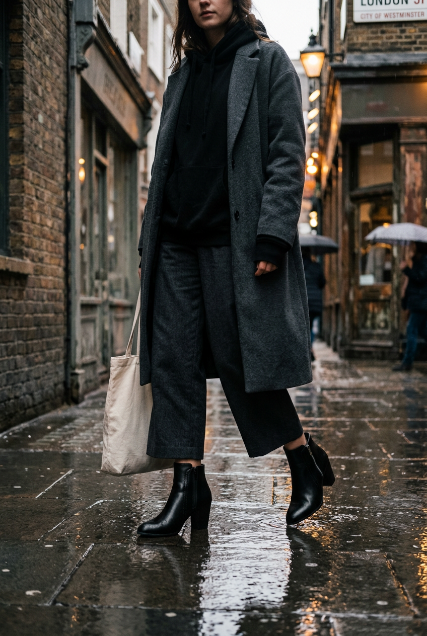 Black Duskline heeled ankle boots for women, stylish urban streetwear by Craftklart Dropship with sleek design and chunky heel.