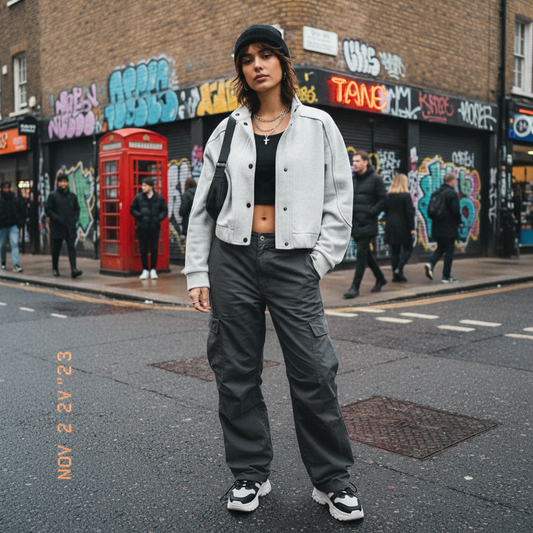 ODMPOD Formline Cropped Jacket, urban streetwear style with a modern, cropped design featuring bold graphic details.