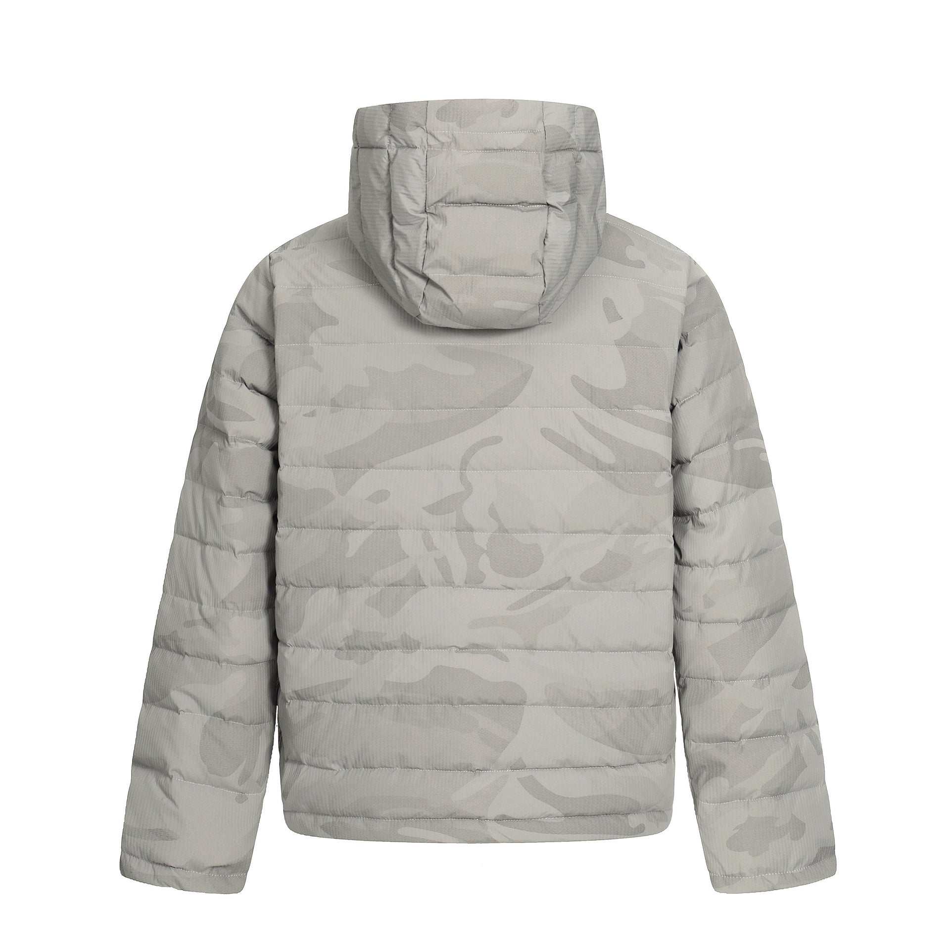 Urban Fashion & Streetwear | Craftklart gray camouflage lightweight quilted winter jacket with hood, back view