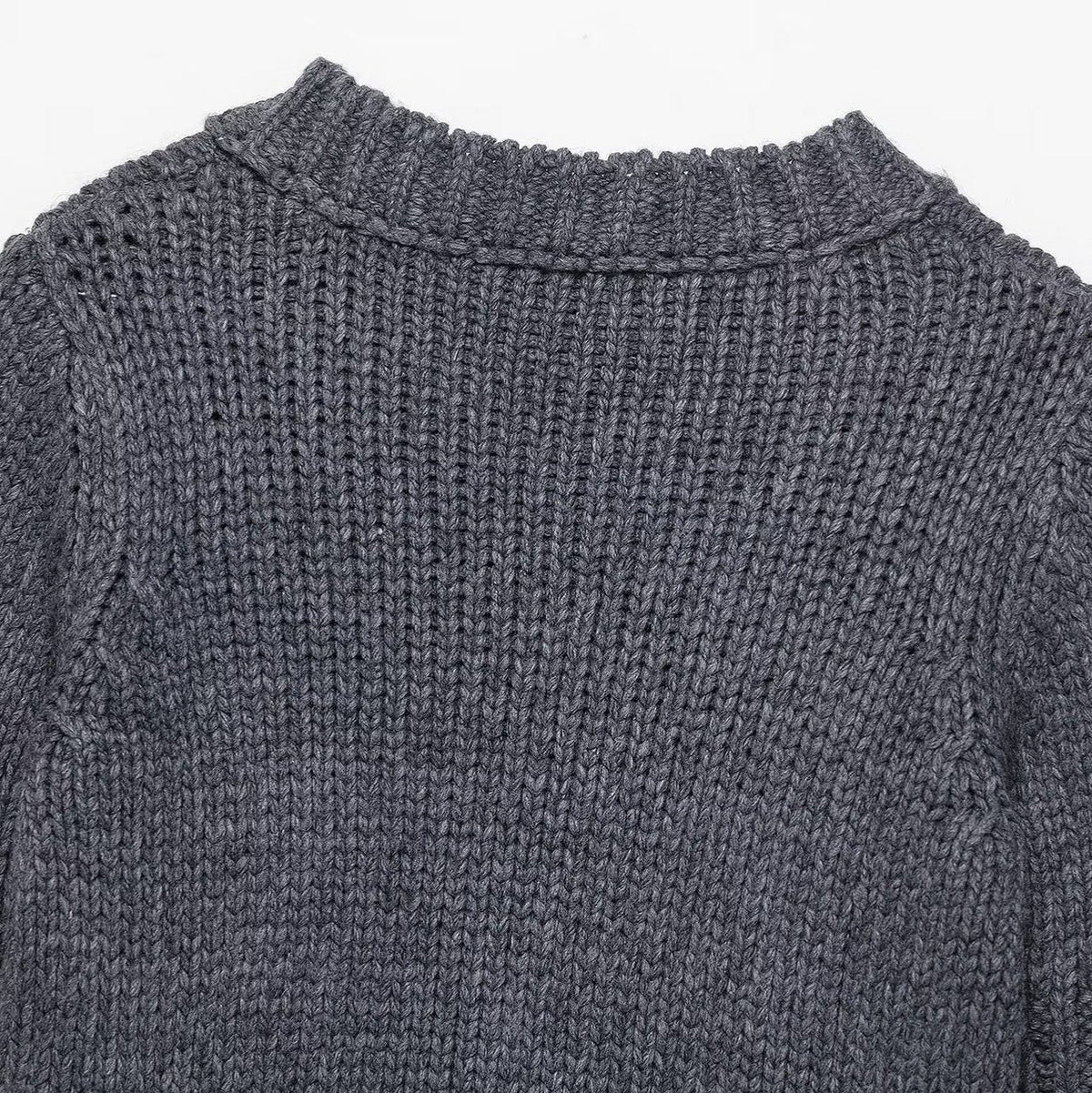 Urban Fashion & Streetwear | Craftklart gray knit sweater featuring a textured ribbed pattern and V-neckline detail