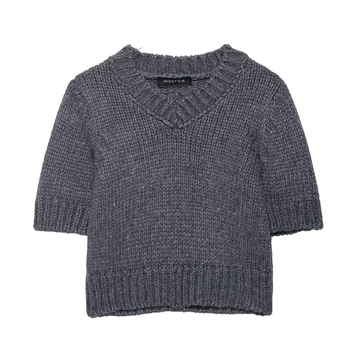 Urban Fashion & Streetwear | Craftklart gray V-neck knit sweater with three-quarter sleeves in a loose fit