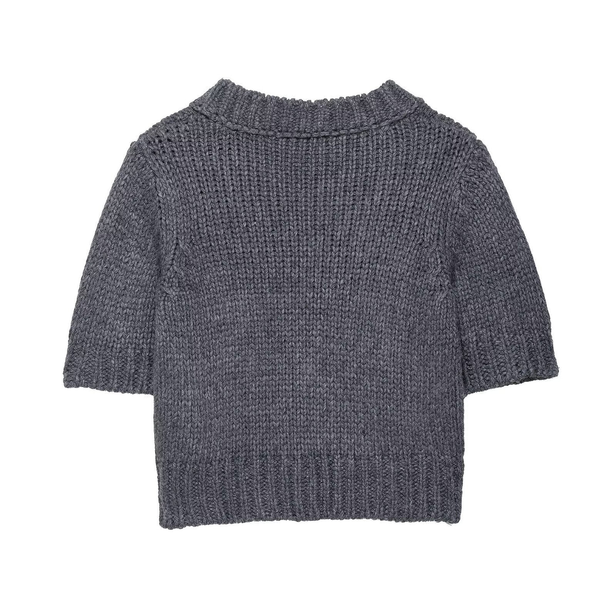 Urban Fashion & Streetwear | Craftklart gray knit V-neck sweater with three-quarter sleeves and ribbed trim