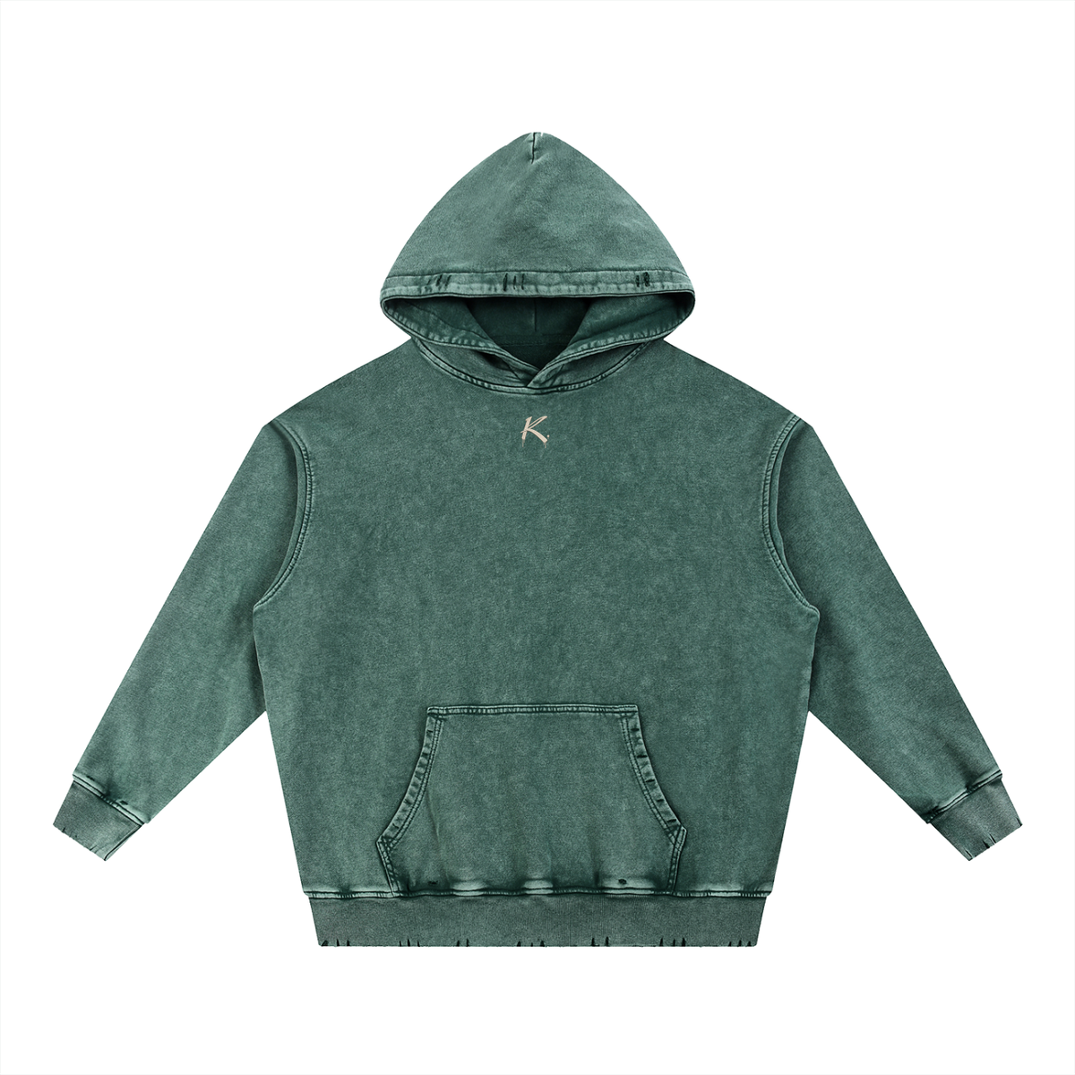 Urban Fashion & Streetwear | Craftklart heavyweight cotton hoodie in green with a distressed snow wash and frayed hem