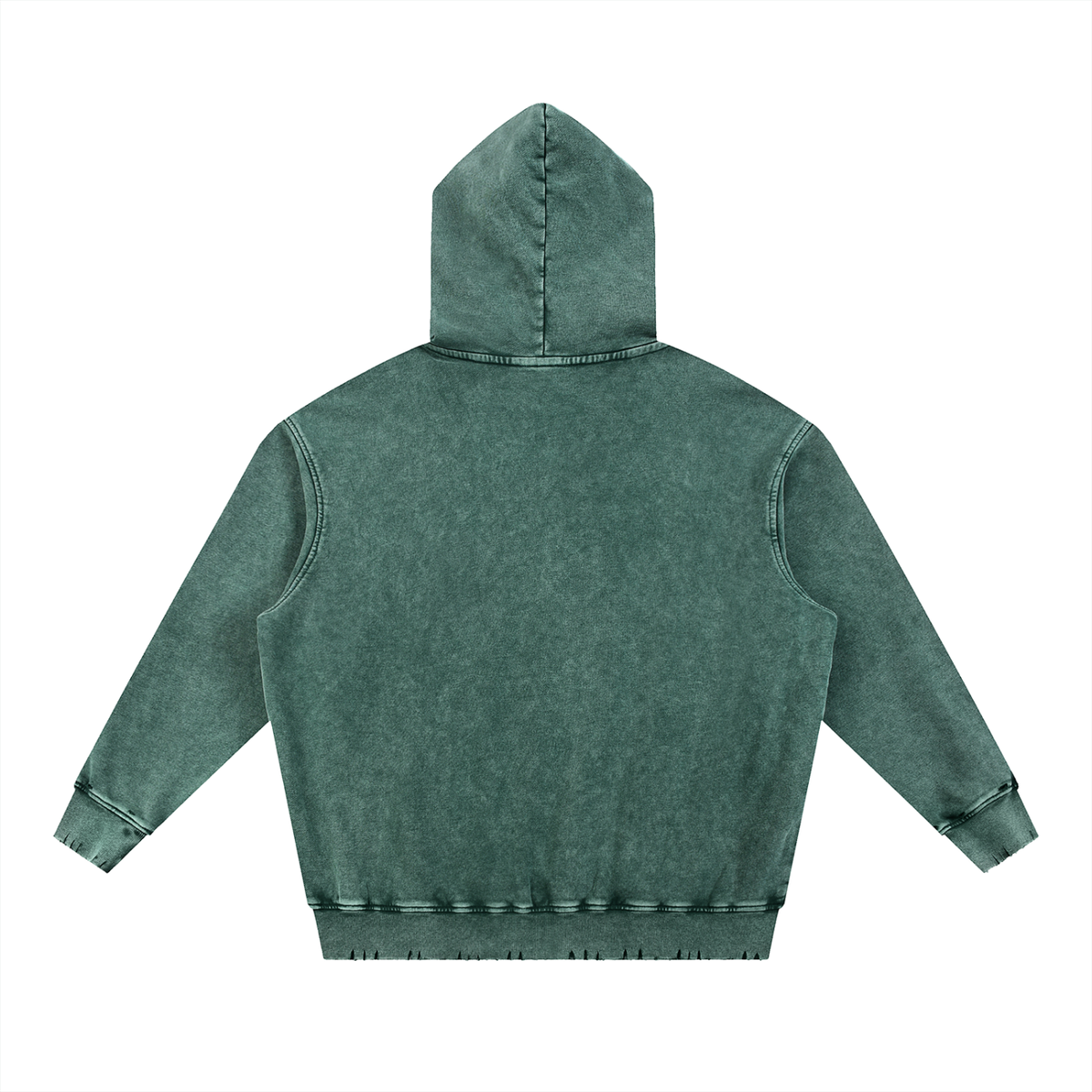 Back view of an Urban Fashion & Streetwear | Craftklart heavyweight cotton hoodie in a distressed green snow wash.