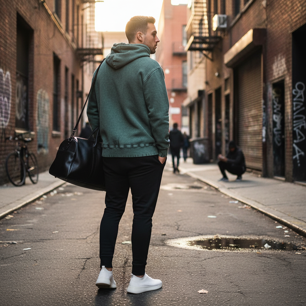 A man wearing an Urban Fashion & Streetwear | Craftklart green snow wash heavyweight cotton hoodie with drop shoulders.