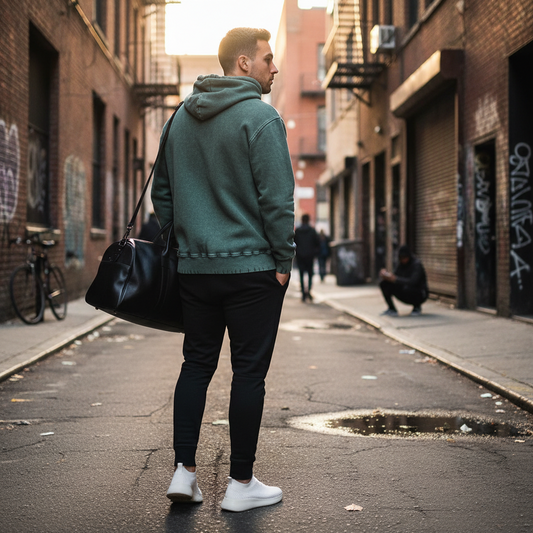 A man wearing an Urban Fashion & Streetwear | Craftklart green snow wash heavyweight cotton hoodie with drop shoulders.