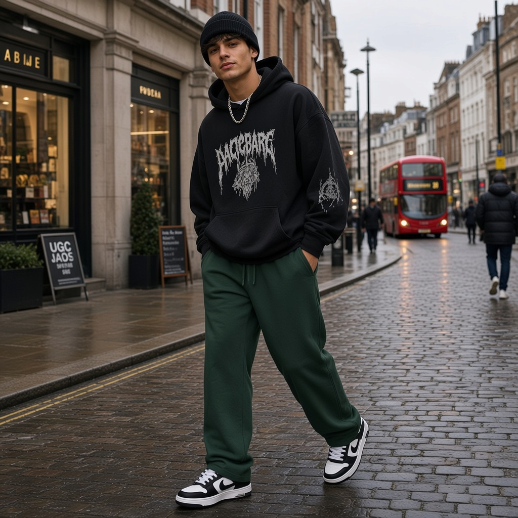 Urban Fashion & Streetwear | Craftklart straight-leg sweatpants in dark green cotton blend with elastic drawstring