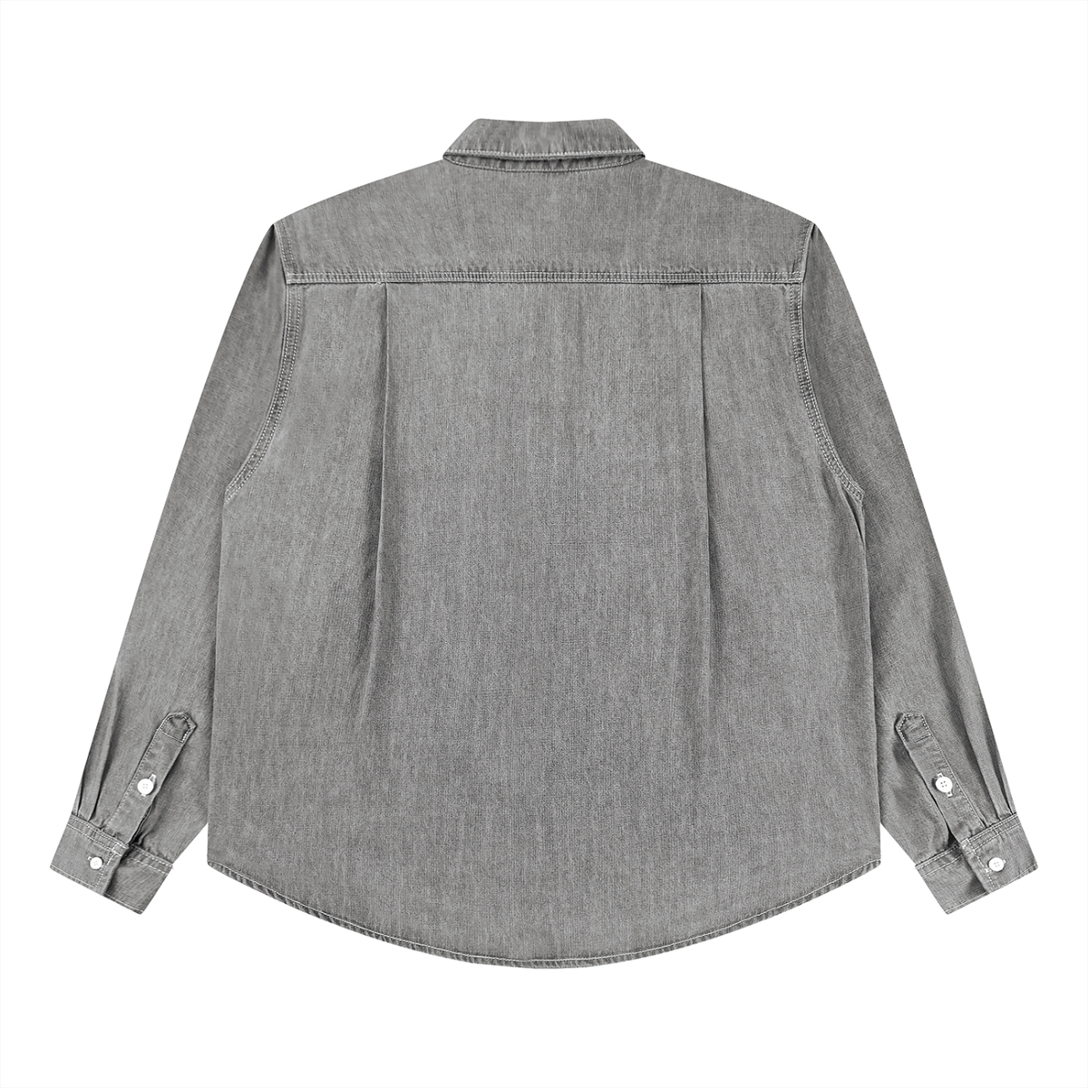 Back view of Urban Fashion & Streetwear | Craftklart grey washed denim shirt with drop shoulders and button cuffs.