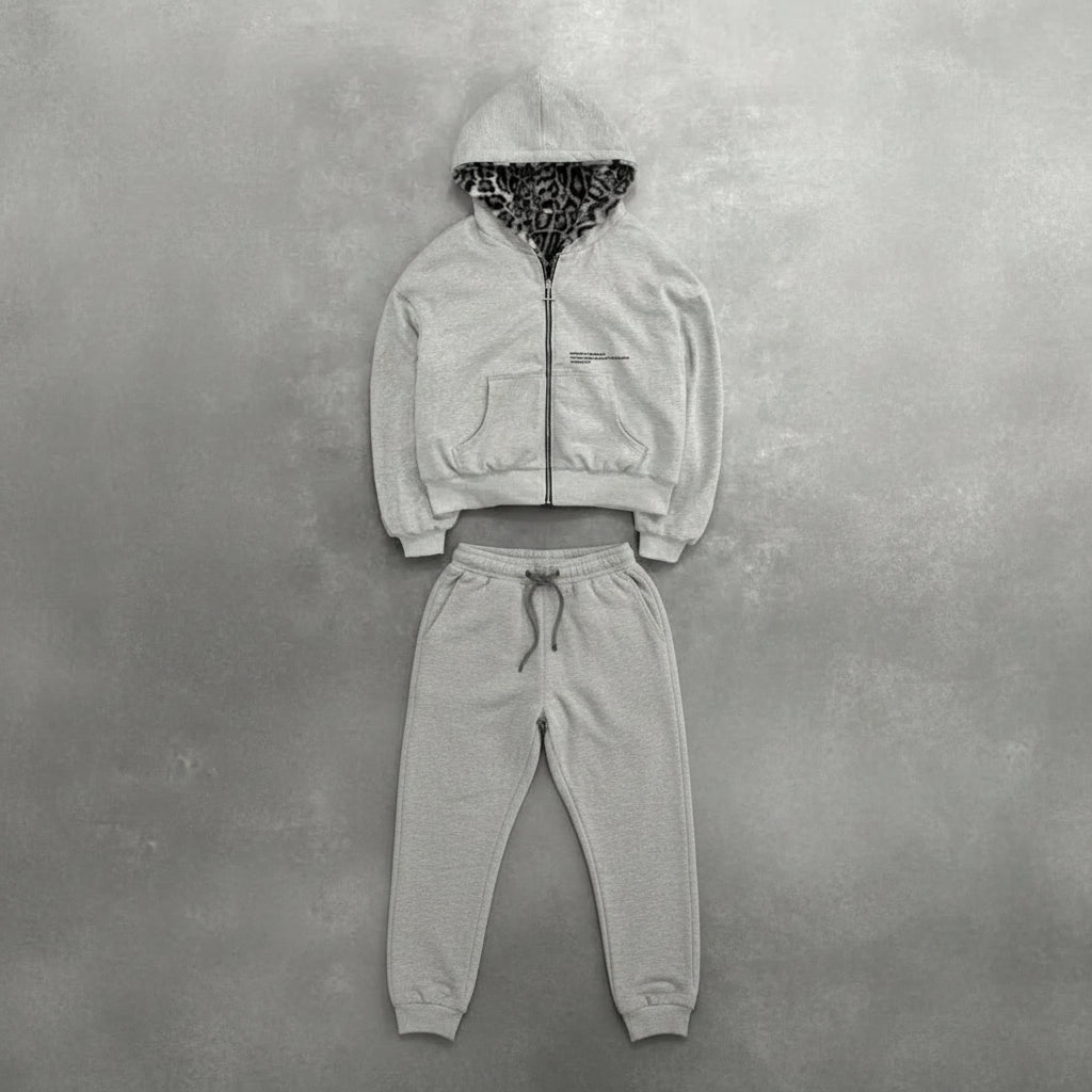 Urban Fashion & Streetwear | Craftklart reversible zip-up hoodie in grey with a leopard print faux fur lined hood.