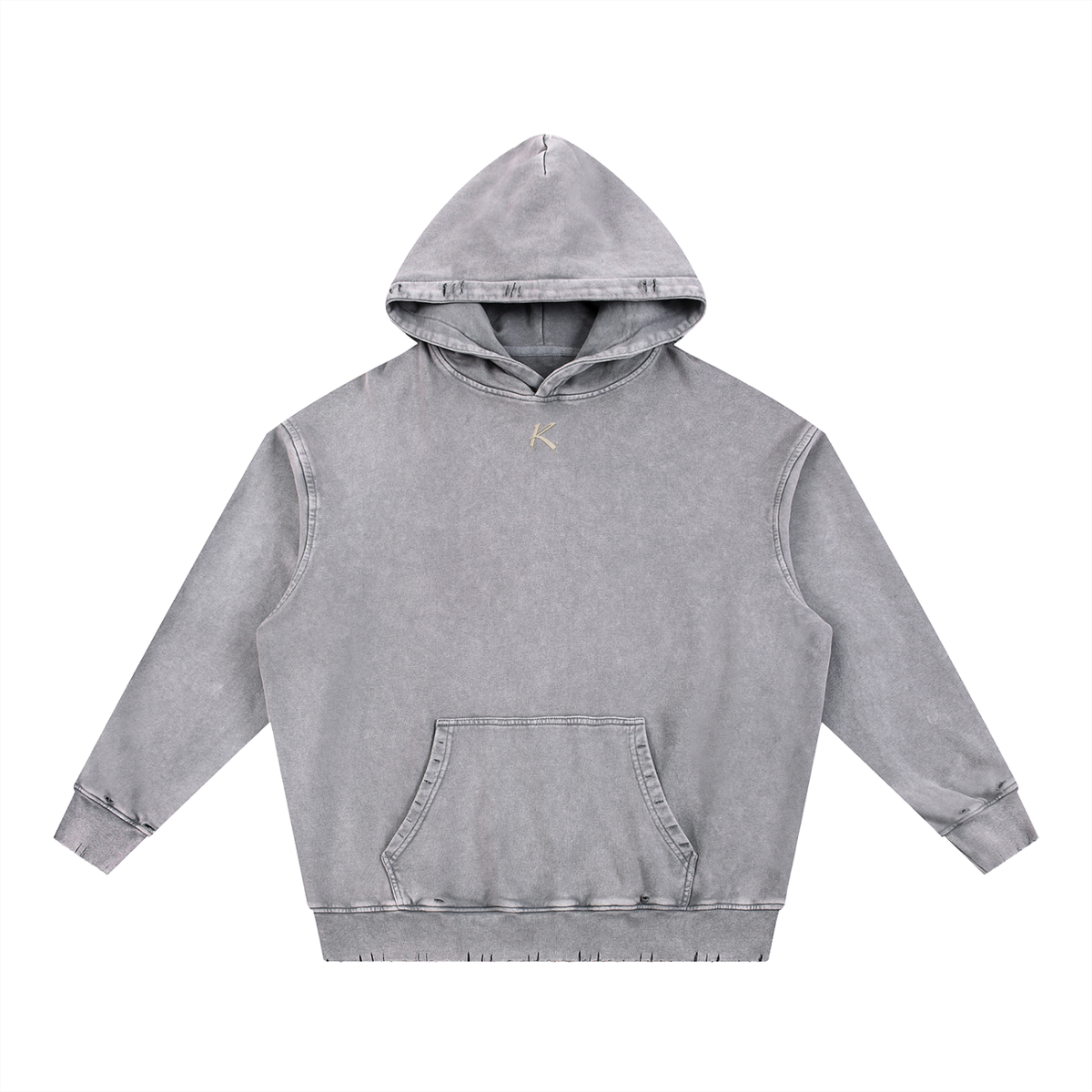Urban Fashion & Streetwear | Craftklart heavyweight cotton hoodie in grey with a distressed snow wash and frayed edges.