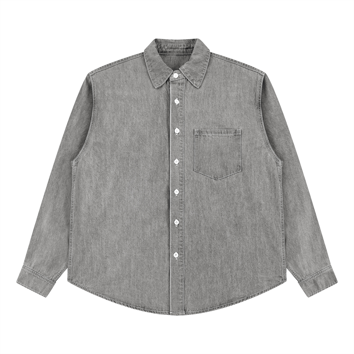 Urban Fashion & Streetwear | Craftklart grey washed denim shirt with long sleeves, button front, and chest pocket.
