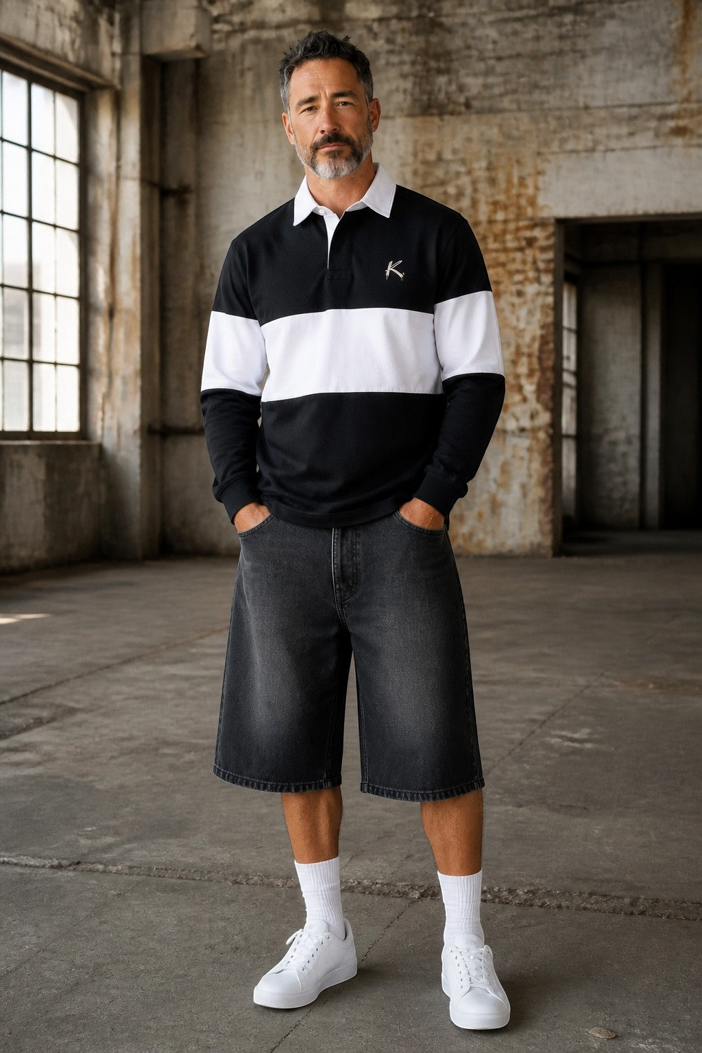 Urban Fashion & Streetwear | Craftklart rugby shirt in black and white heavyweight cotton with a contrast collar