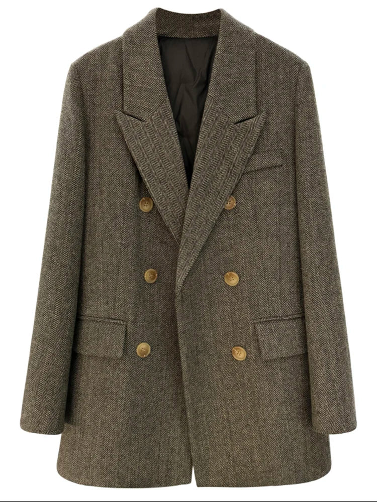 Urban Fashion & Streetwear | Craftklart vintage brown herringbone double-breasted blazer with notched collar