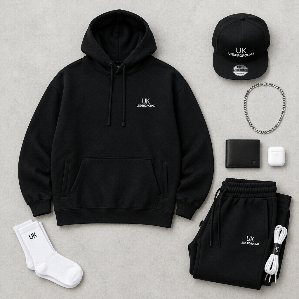 UK Underground Organic Cotton Hoodie – Unisex Side Pocket Pullover | Black