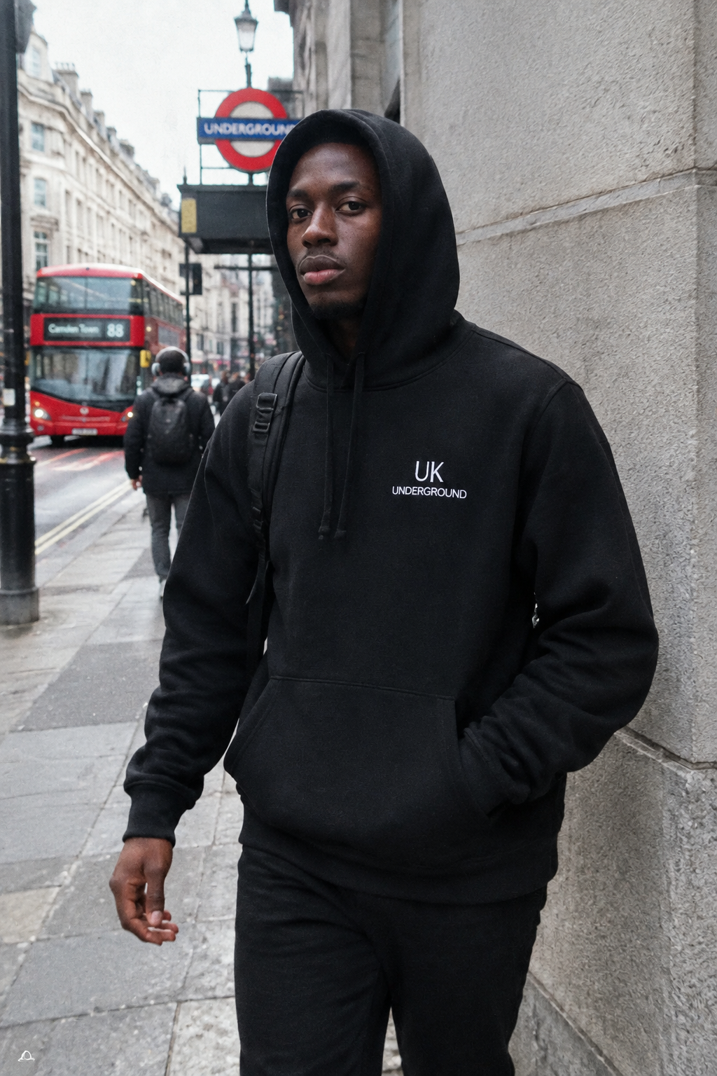 UK Underground Organic Cotton Hoodie – Unisex Side Pocket Pullover | Black